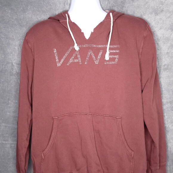 Vans Off The Wall Mens Maroon Hoodie Sweatshirt XL V Neck Distressed Pullover - Picture 1 of 7
